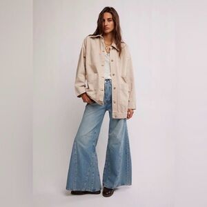 Free People We The Free Avery Chore Denim Jacket in Ivory Size XS NWT